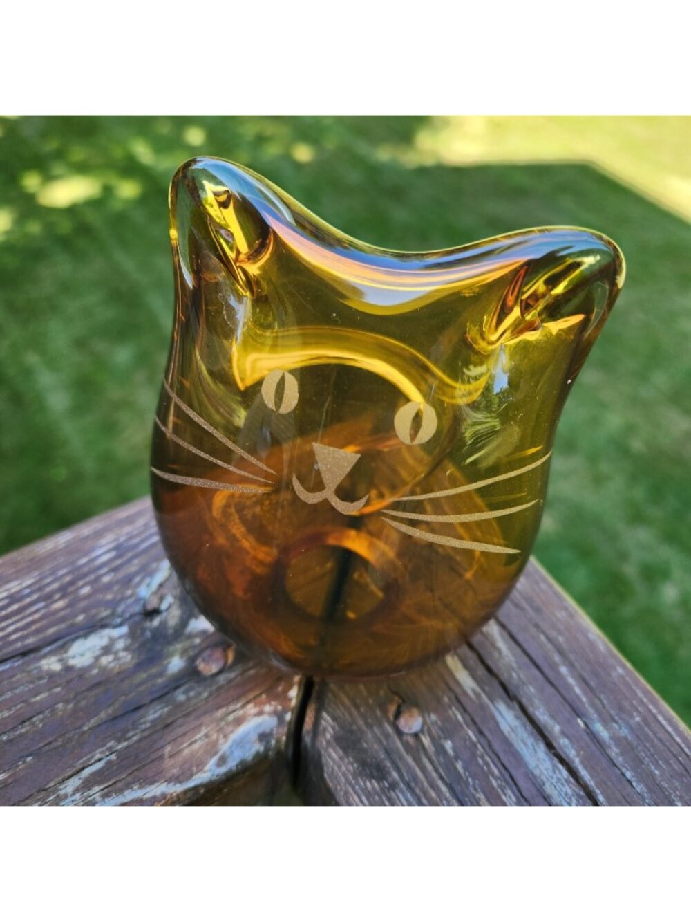 Vintage Janette Kennedy Amber Blown Art Glass Cat Kitten Figurine 3/02 Signed